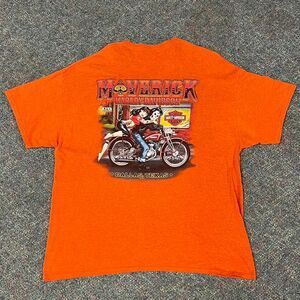 Harley Davidson orange tee with graphic on front and back